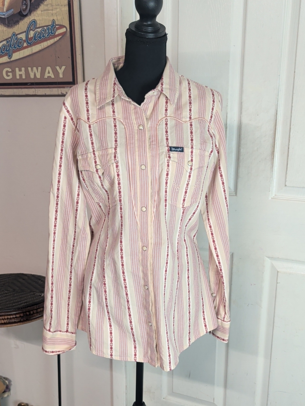 WRANGLER RETRO WOMEN'S SERAPE STRIPED PRINT PEARL SNAP WESTERN SHIRT Women M